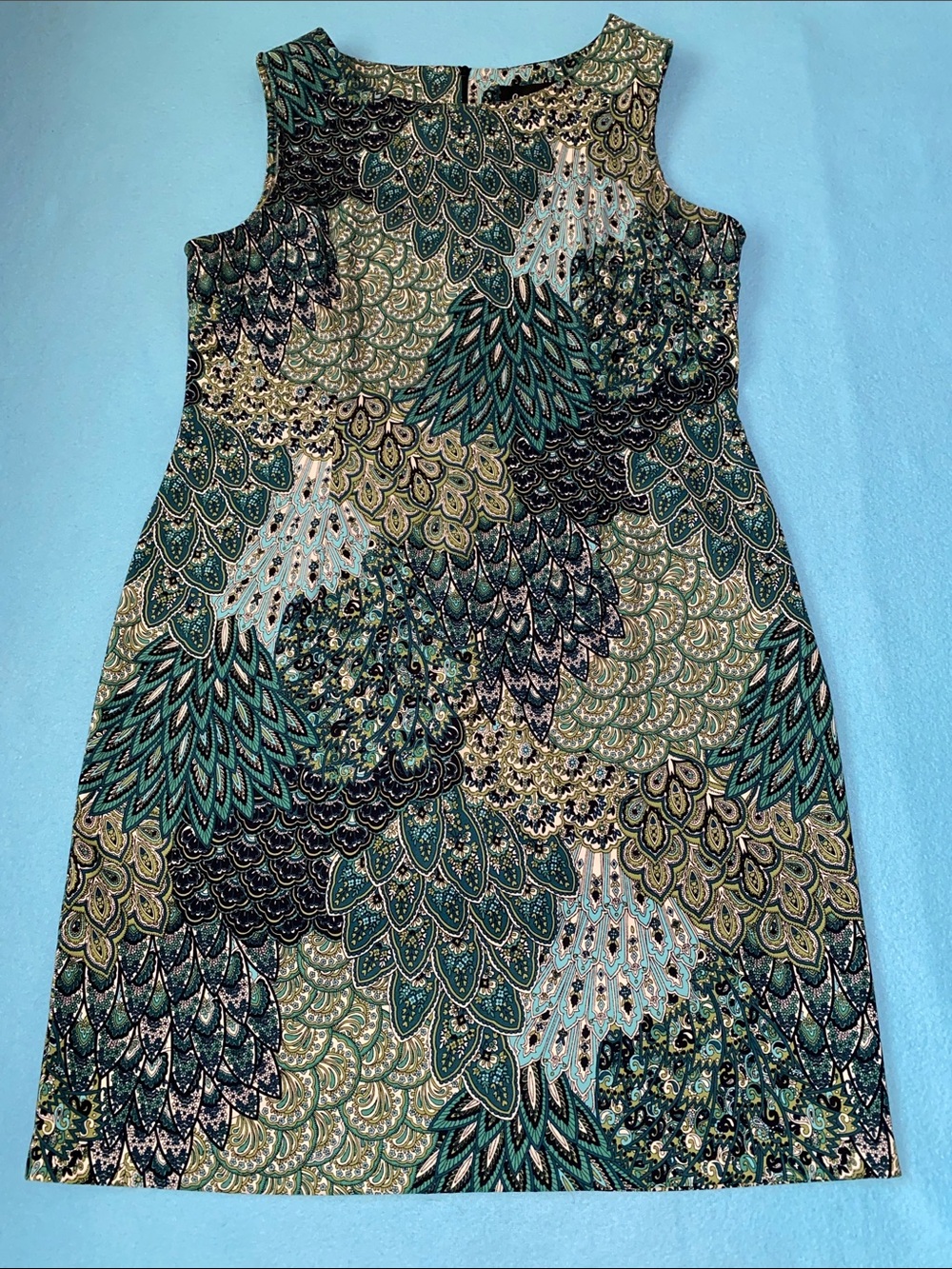 CONNECTED Peacock print midi sheath tank style dress hidden zipper NEW size 16